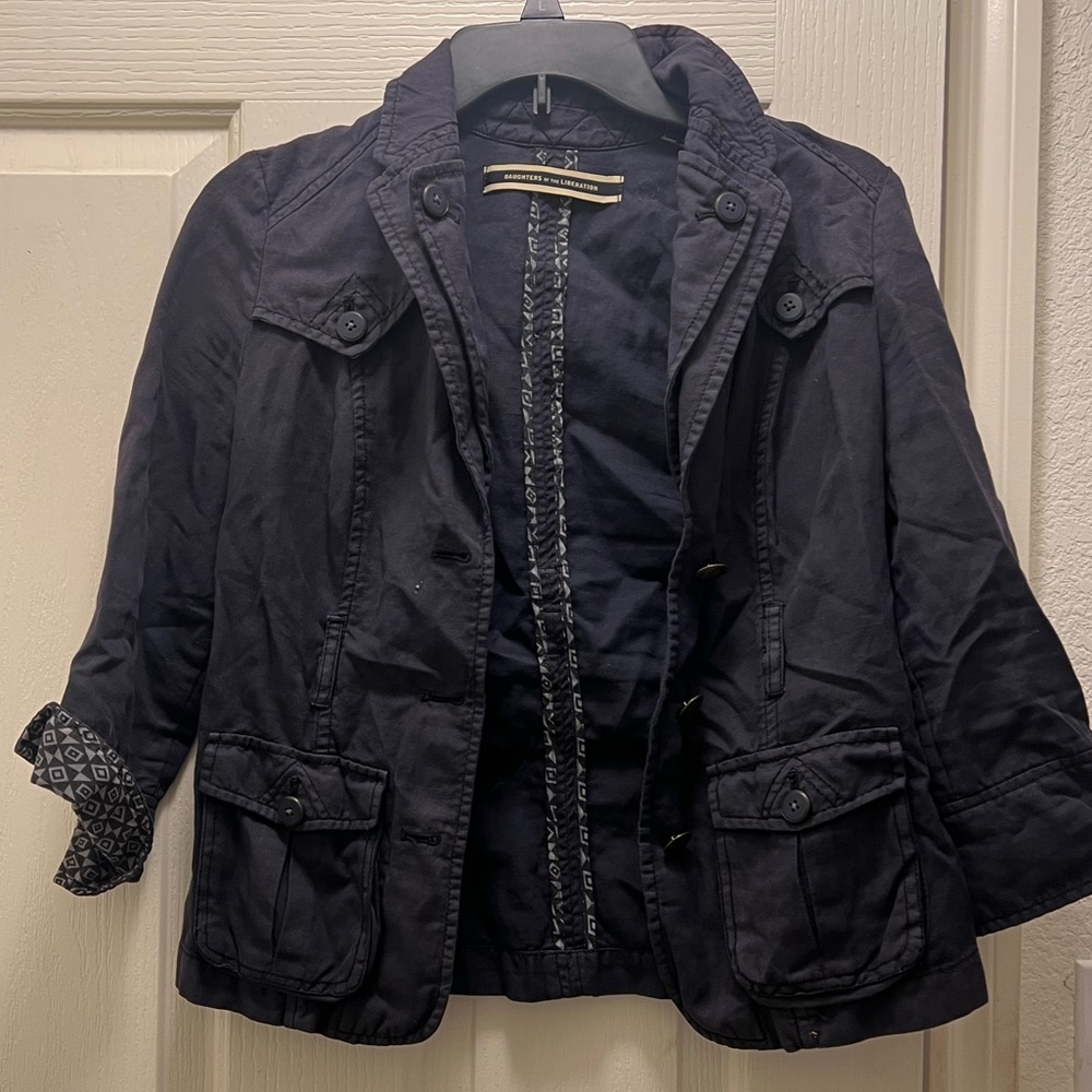 Womens daughters of liberation Anthropologie navy cargo jacket